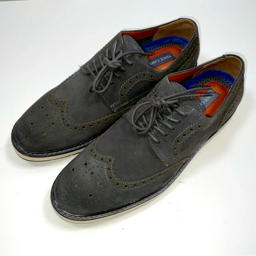 Men Vince Camuto Elya Wingtip Brogue Tactility Waterproof Suede Shoes Gray 10.5